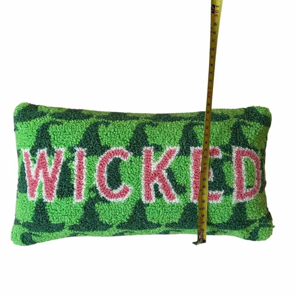 New WICKED Hooked Throw Pillow 13.5x9 Pink & Green by Furbish Studio